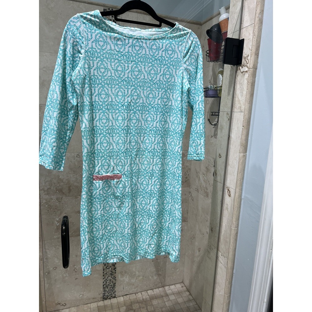 Cabana Life Womens Dress Small Blue Seas Shift Dress Tunic Pocket Beach Nautical